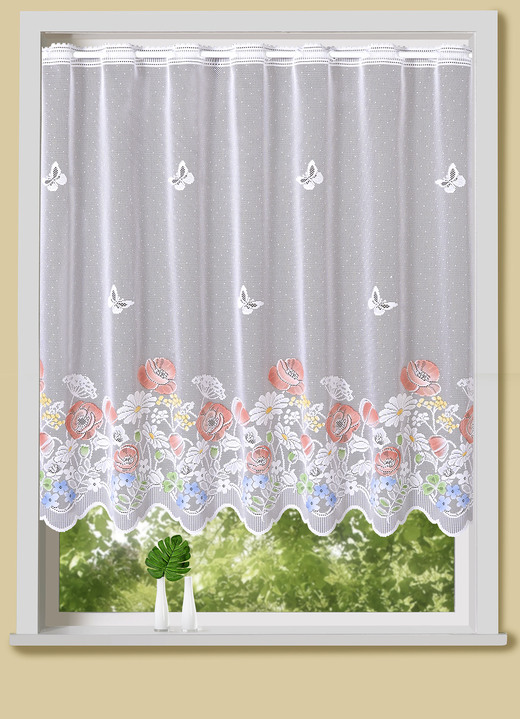 Landhaus & Küche - Handcolorierter Kurzstore mit Mohnblumen-Motiven, in Größe 784 (H45 cmxB 90 cm) bis 861 (H60 cmxB150 cm), in Farbe BUNT Ansicht 1