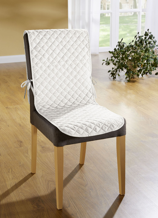 Sessel- & Sofaüberwürfe - Stuhlhusse mit Taschen und Bandeinfassung, in Farbe NATUR Ansicht 1