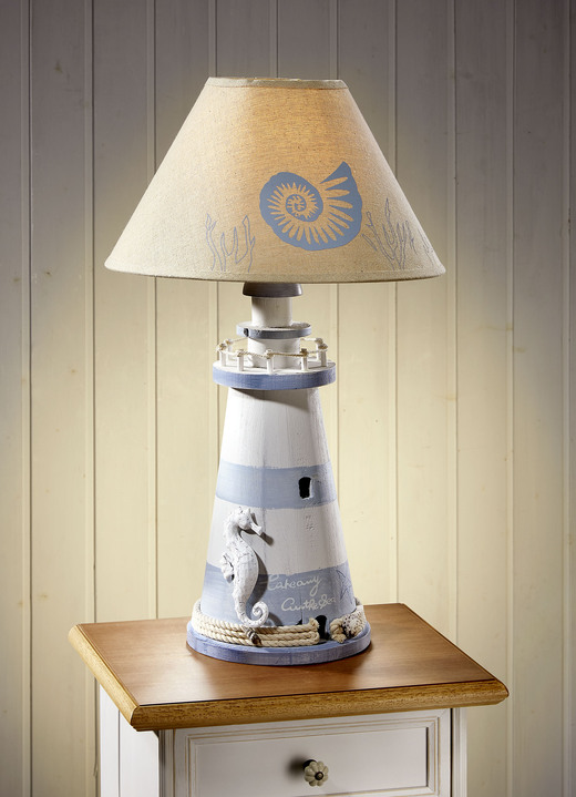 Lampen & Leuchten - Maritime Tischleuchte in Leuchtturm-Optik, in Farbe BLAU-WEISS