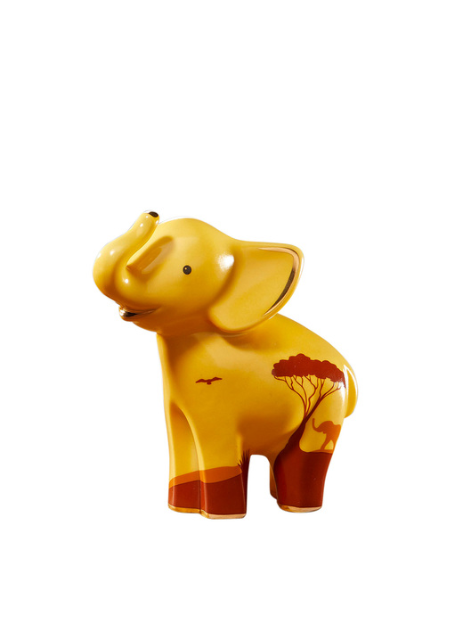 - Elefant aus Porzellan von Hand gefertigt und bemalt, in Farbe GELB-ROT, in Ausführung Elefant Enkesha Ansicht 1