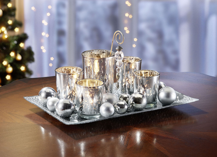 Weihnachtliche Dekorationen - Glas-Kerzenhalter 18-teilig, in Farbe SILBER Ansicht 1