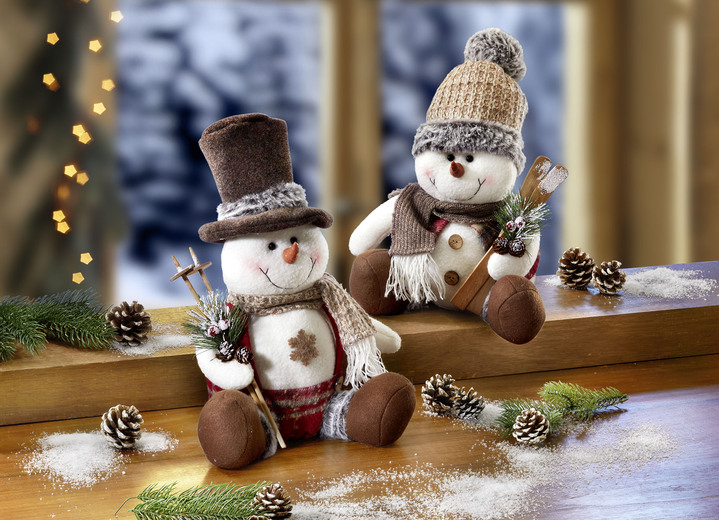 Weihnachtliche Dekorationen - Dekorativer Schneemann, in Farbe BEIGE-BRAUN, in Ausführung Schneemann mit Wollmütze