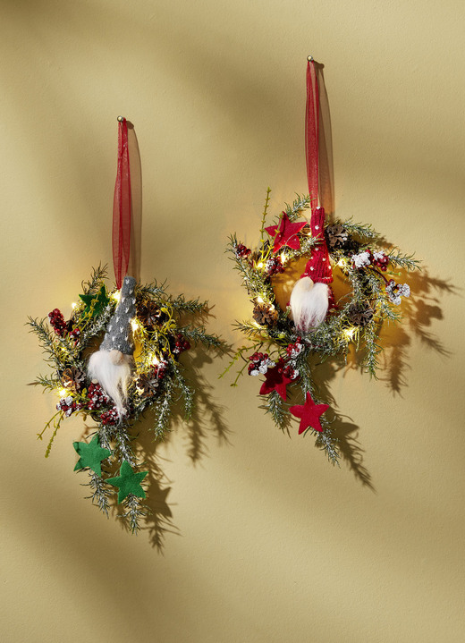 Weihnachtliche Dekorationen - Kranz mit Weihnachtsmann und LED-Beleuchtung, 2er-Set, in Farbe BUNT