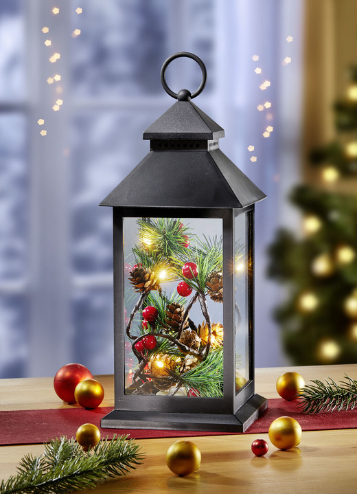 Weihnachtliche Dekorationen - Schwarze Laterne mit LED-Beleuchtung, in Farbe SCHWARZ