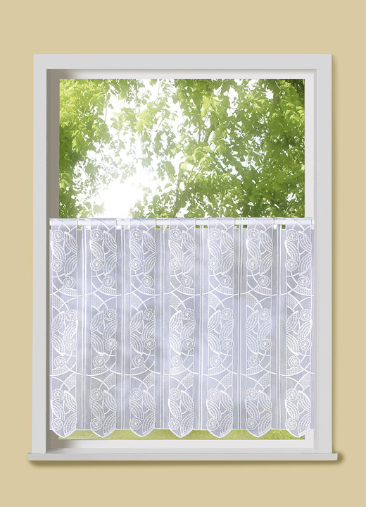 - Makramee-Kurzstore mit Stangendurchzug, in Größe 661 (H30xB 90 cm) bis 792 (H45xB150 cm), in Farbe WEISS Ansicht 1