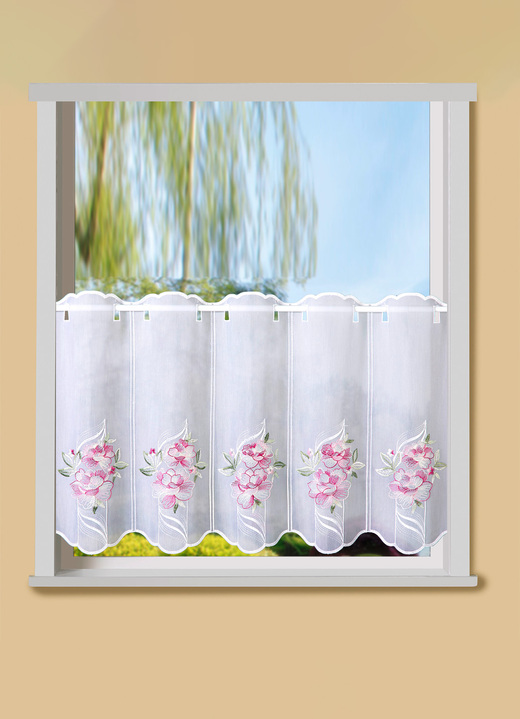 - Kurzstore Blumenbouquet mit Stangendurchzug, in Größe 661 (H30xB 90 cm) bis 858 (H60xB120 cm), in Farbe PINK-GRÜN Ansicht 1