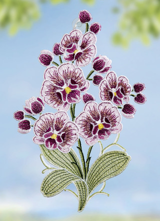 Fensterbild Orchideen aus echter Plauener Spitze