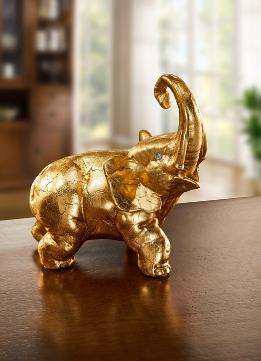 - Elefant in wertvoller Handarbeit, mit Blattgold verziert, in Farbe GOLD