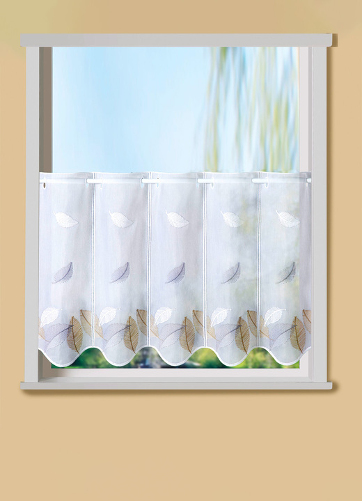 Landhaus & Küche - Kurzstore Blätter mit Stangendurchzug, in Größe 784 (H45xB 90 cm) bis 960 (H60xB150 cm), in Farbe BEIGE-GRAU Ansicht 1
