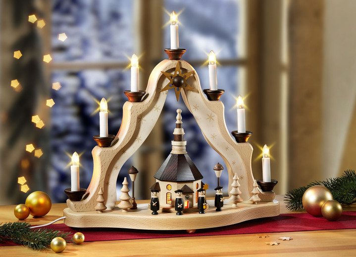 Weihnachtliche Dekorationen - Lichterspitze, 7-flammig, in Farbe NATUR
