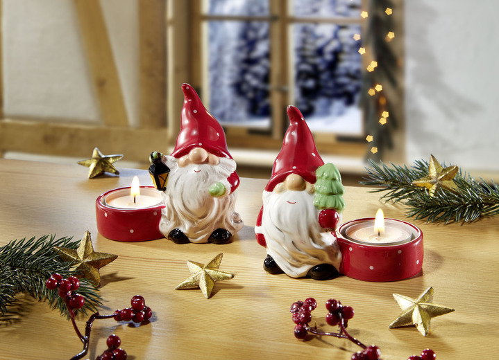 Weihnachtliche Dekorationen - Teelichthalter, 2er-Set, in Farbe WEIß-ROT