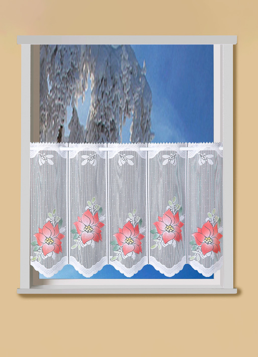 Fensterdekorationen - Kurzstore Weihnachtsstern mit Stangendurchzug, in Größe 786 (H45xB 90 cm) bis 859 (H60xB135 cm), in Farbe WEIß-ROT Ansicht 1