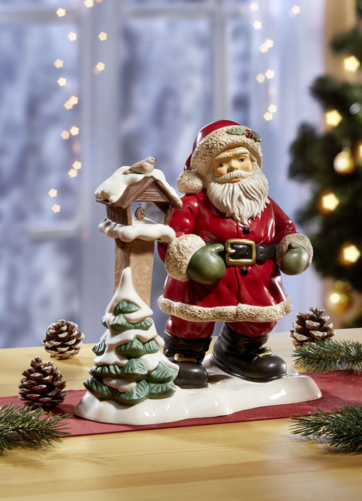 Weihnachtliche Dekorationen - Weihnachtsmann aus Feinsteingut, in Farbe ROT-GRÜN