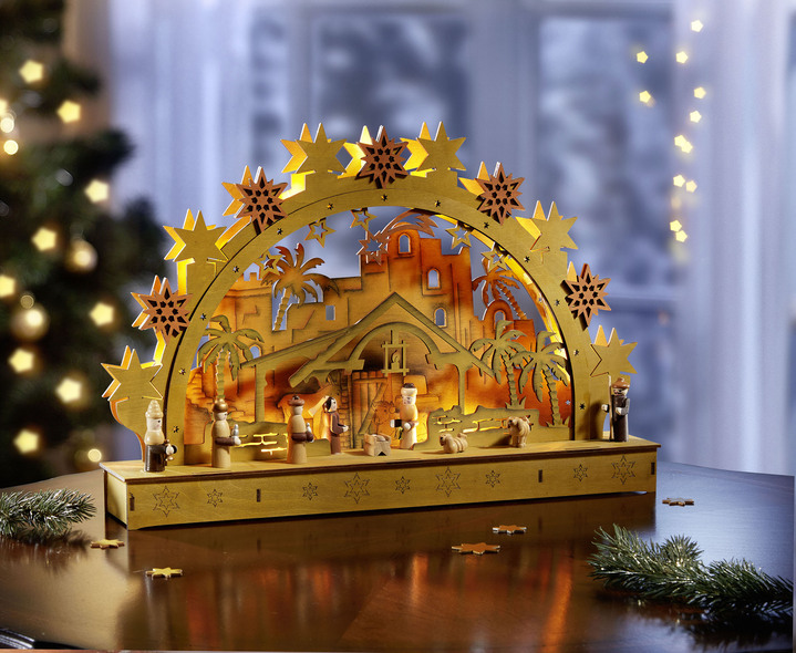 Weihnachtliche Dekorationen - Schwibbogen aus Holz, in Farbe NATUR