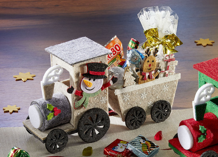 - Süße Weihnachtslokomotiven mit süßer Füllung, in Farbe BUNT, in Ausführung Schneemann Ansicht 1