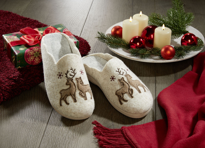 Geschenkideen - Wollfilz Hausschuh, in Größe 036 bis 041, in Farbe BEIGE