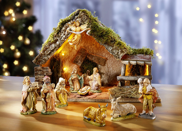 Weihnachtliche Dekorationen - Krippen-Serie, echte Handarbeit, in Farbe BRAUN-GRÜN, in Ausführung Krippenfiguren-Set, 10-teilig