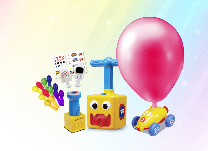 Geschenkideen - Balloon Zoom Spielzeug-Set: Ballon-Spaß mit dem WOW-Effekt, in Farbe GELB-BLAU Ansicht 1