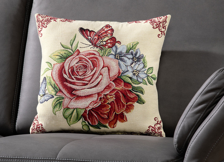 Dekoration - Kissenbezug mit Rosenmotiv und Schmetterling, in Farbe BEIGE-ECRU Ansicht 1