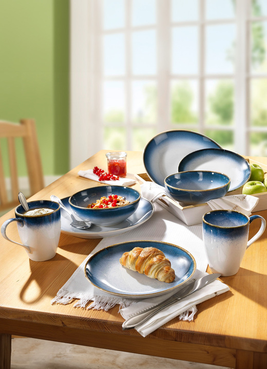 Gläser & Geschirr - Porzellan-Kombiservice, 8-teilig, in Farbe WEISS-BLAU Ansicht 1