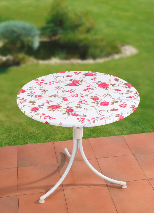 Gartentischdecken - Spann-Tischdecke mit Rosen-Dessin, in Farbe WEISS-ROSÉ Ansicht 1
