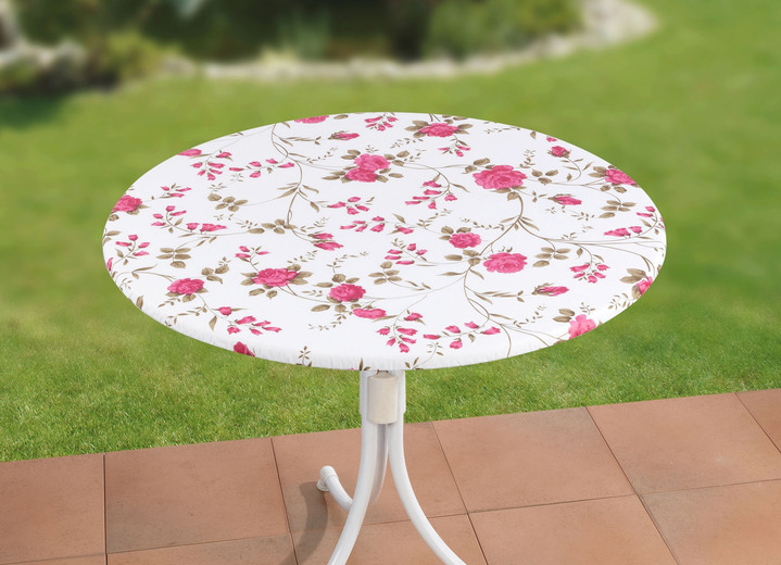 Gartentischdecken - Spann-Tischdecke mit Rosen-Dessin, in Farbe WEISS-ROSÉ Ansicht 1