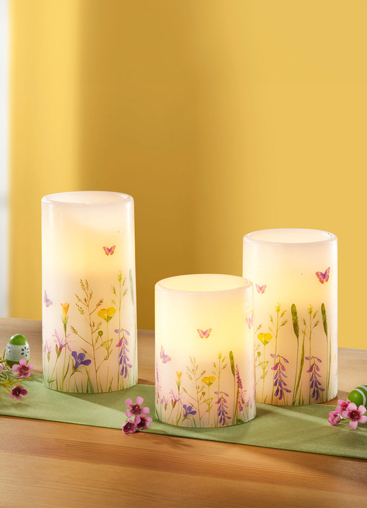 - LED-Echtwachskerzen, 3er-Set, mit Fernbedienung, in Farbe CREME