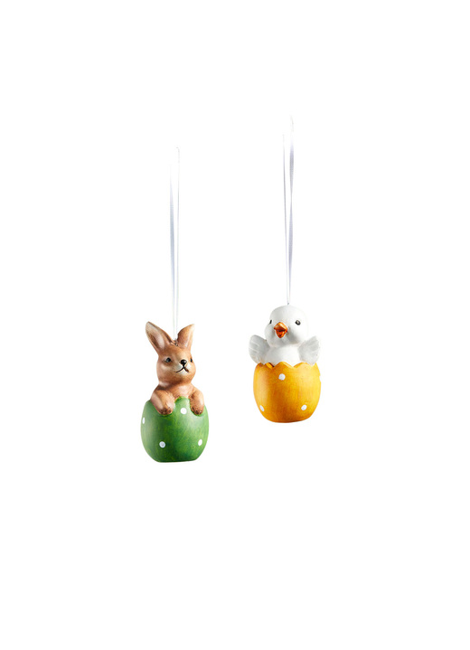 Ostern - Dekorationen, 2er-Set, aus Terrakotta, in Farbe GRÜN-ORANGE, in Ausführung Aufhänger, 2er-Set Ansicht 1