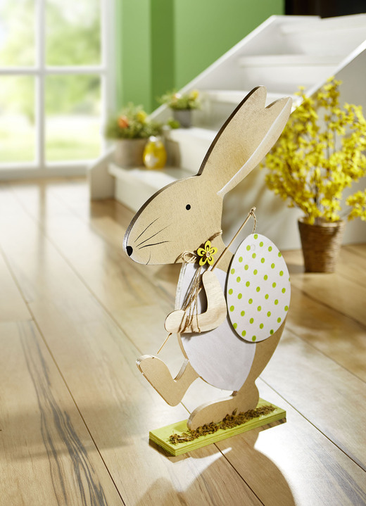 Dekorationen - XL-Osterhase aus Holz, in Farbe NATUR-WEISS