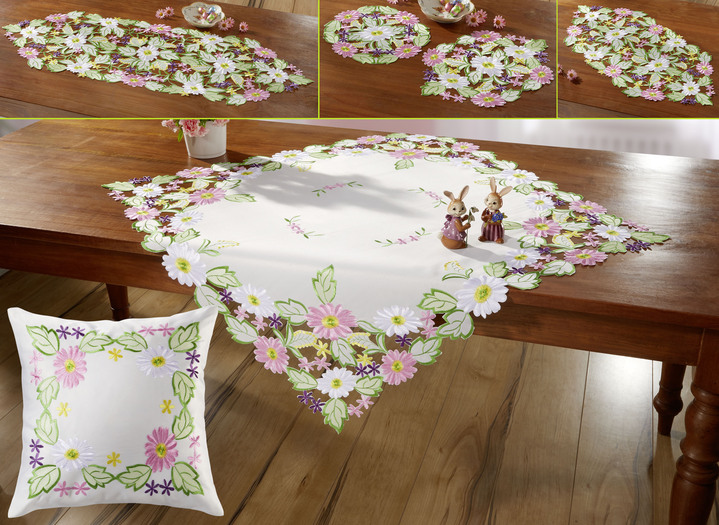 Tisch- & Fensterdekorationen - Tisch- und Raumdekoration in frühlingsfrischen Farben, in Größe 101 (Deckchen oval, 30x 45 cm) bis 404 (Kissenbezug, 40x 40 cm), in Farbe BUNT Ansicht 1