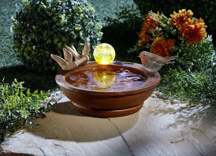 Gartendekoration - Vogeltränke mit Solarkugel, in Farbe BRAUN