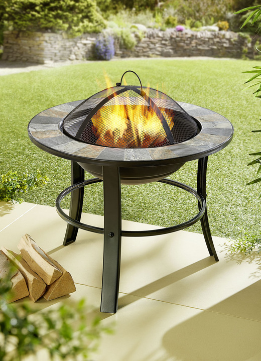 Gartengrill - Feuerstelle Stonegate mit stilvollem Schiefer-Mosaik-Finish, in Farbe SCHWARZ Ansicht 1