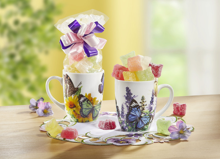 Osterleckereien - Porzellantassen mit Schmetterlings-Motive, 2er-Set, in Farbe BUNT
