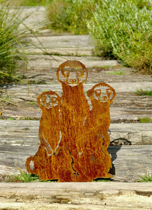 Gartendekoration - Erdmännchen-Trio aus Spezialstahl, in Farbe ROST-SILBER Ansicht 1