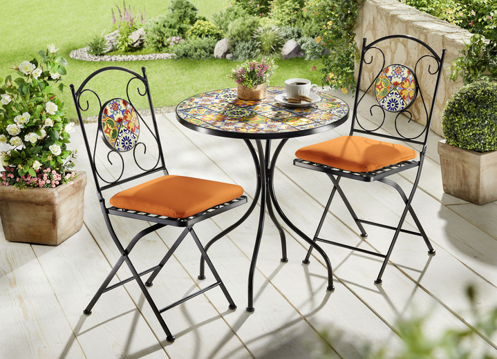 Gartenmöbel - Bistro-Set mit Mosaik-Tischplatte, in Farbe SCHWARZ Ansicht 1