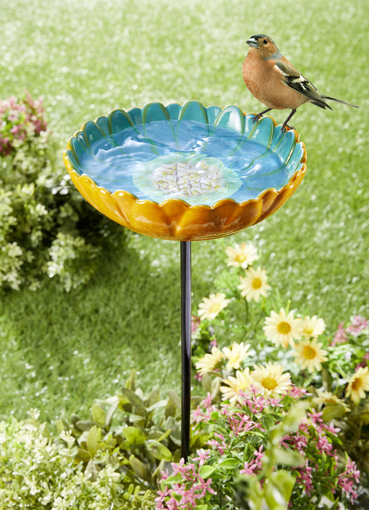 Gartendekoration - Vogeltränke Blüte aus glasierter Keramik, in Farbe SCHWARZ