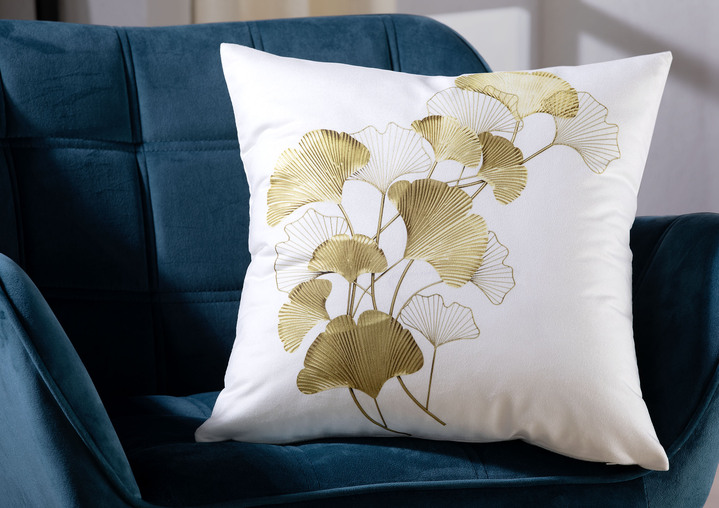 Kissenbezüge - Kissenbezug mit Ginkgo-Motiv, in Farbe CREME-GOLD Ansicht 1