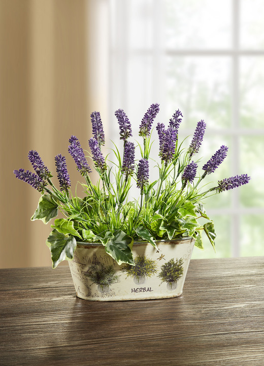 Kunst- & Textilpflanzen - Lavendel im Metall-Topf, in Farbe VIOLETT