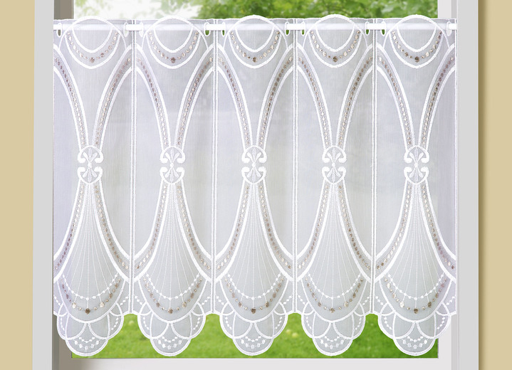 Landhaus & Küche - Kurzstore Gatsby mit echter Stickerei, in Größe 784 (45x 90 cm) bis 859 (60x155 cm), in Farbe WEISS-TAUPE