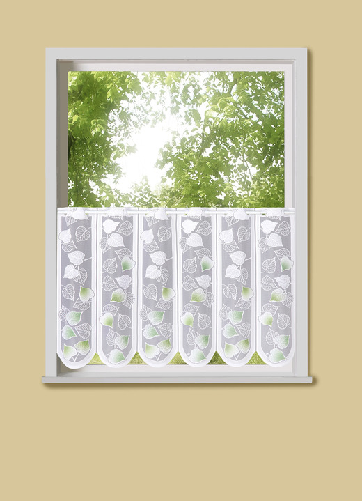 - Handcolorierter Kurzstore mit Ginkgo-Motiv, in Größe 788 (45x 90 cm) bis 858 (60x150 cm), in Farbe WEISS-GRÜN Ansicht 1
