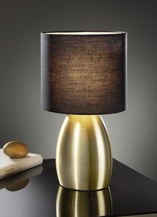 Lampen & Leuchten - Moderne Tischleuchte mit Standfuß aus Metall, in Farbe SCHWARZ-GOLD Ansicht 1