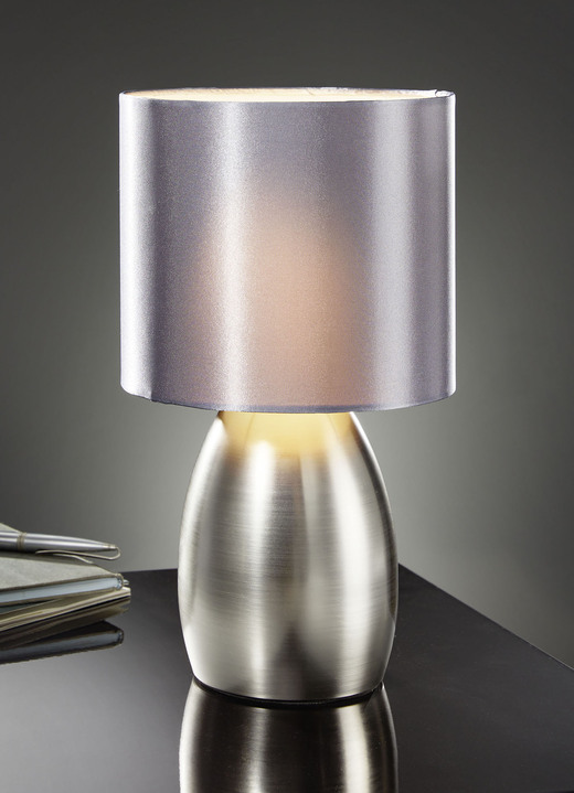 Lampen & Leuchten - Moderne Tischleuchte mit Standfuß aus Metall, in Farbe STAHLGRAU Ansicht 1