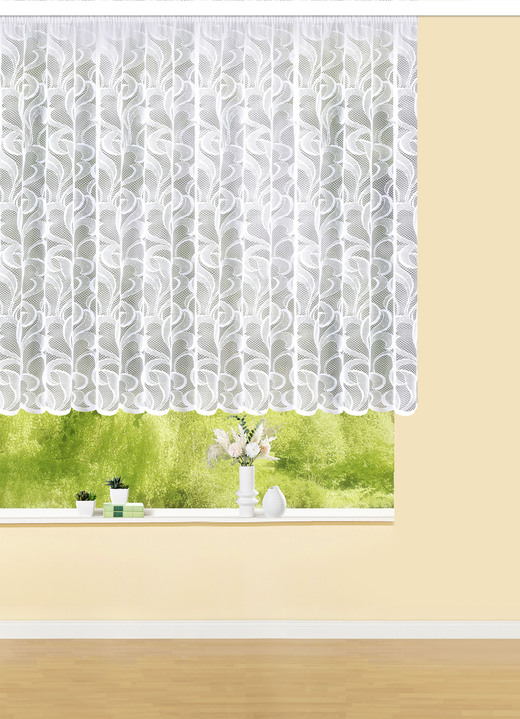Klassisch - Blumenfenster-Store Ranken mit Automatikfaltenband, in Größe 136 (H120xB250 cm) bis 172 (H160xB500 cm), in Farbe WEISS Ansicht 1