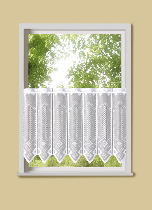 - Kurzstore mit grafischem Muster und Stangendurchzug, in Größe 660 (H30xB100 cm) bis 861 (H60xB150 cm), in Farbe WEISS Ansicht 1