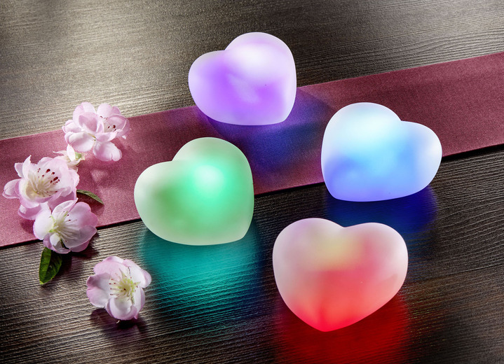 Wohnaccessoires - LED-Herzen, 4er-Set, mit Farbwechsel, in Farbe BUNT