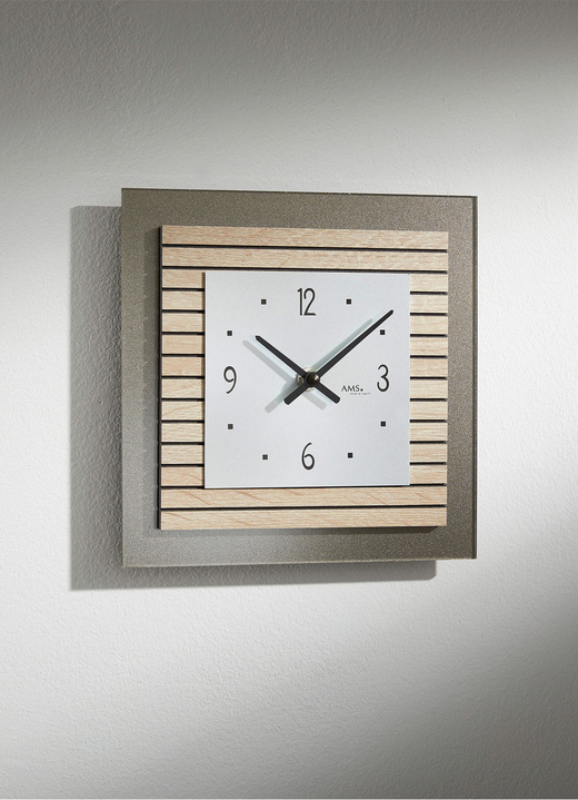 Uhren - Wanduhr mit Holzgehäuse, in Farbe GRAU-CREME-SILBER