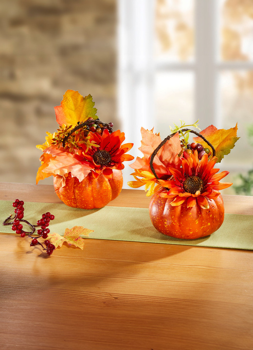 Herbstimpressionen - Chrysanthemen-Gesteck, 2er-Set, in Farbe GELB-ORANGE