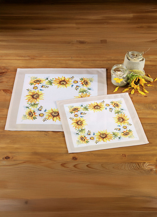 Tischdecken - Tisch- und Raumdekoration mit Sonnenblumen-Motiv, in Größe 101 (Deckchen, 35x 50 cm) bis 404 (Kissenbezug, 40x 40 cm), in Farbe BUNT Ansicht 1