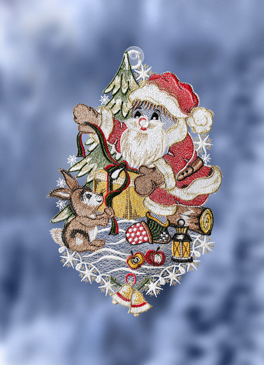 Fensterdekorationen - Fensterbild Weihnachtsmann mit Hase, in Farbe MULTICOLOR