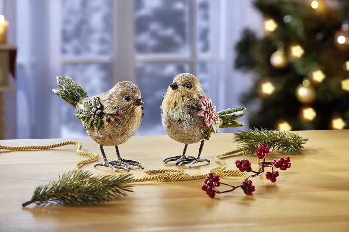 Weihnachten - Vögelchen, 2er-Set, aus Polyresin, in Farbe WEISS-GELB-GRÜN Ansicht 1